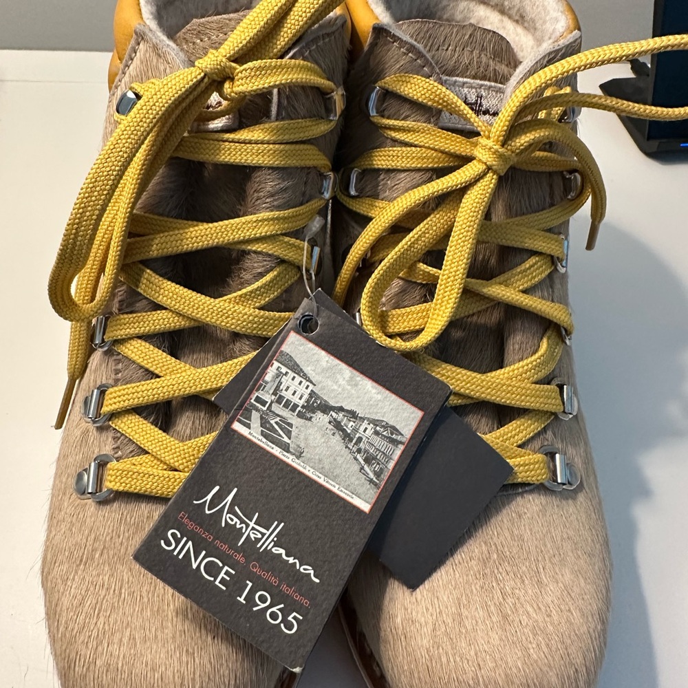 Yellow and Tan Lace Up Boots with Eyelet Design